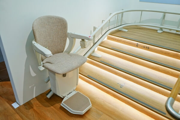 Photo of curved stairlift at home.